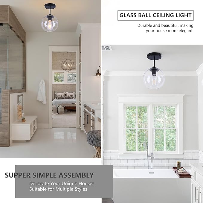 Black Semi Flush Mount Ceiling Light Fixture - Image 7