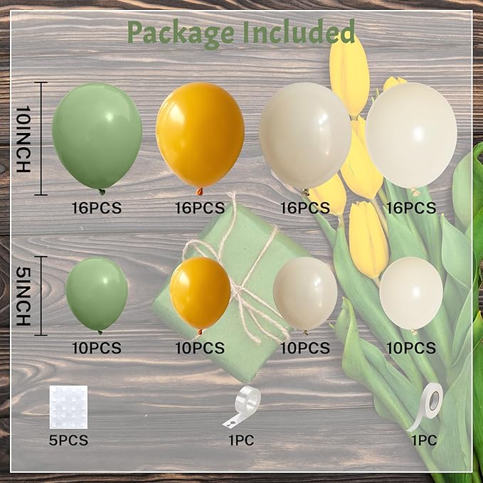 Green and Yellow Balloon Arch Kit 111Pcs Sage Green Mustard Yellow Balloons - Image 2