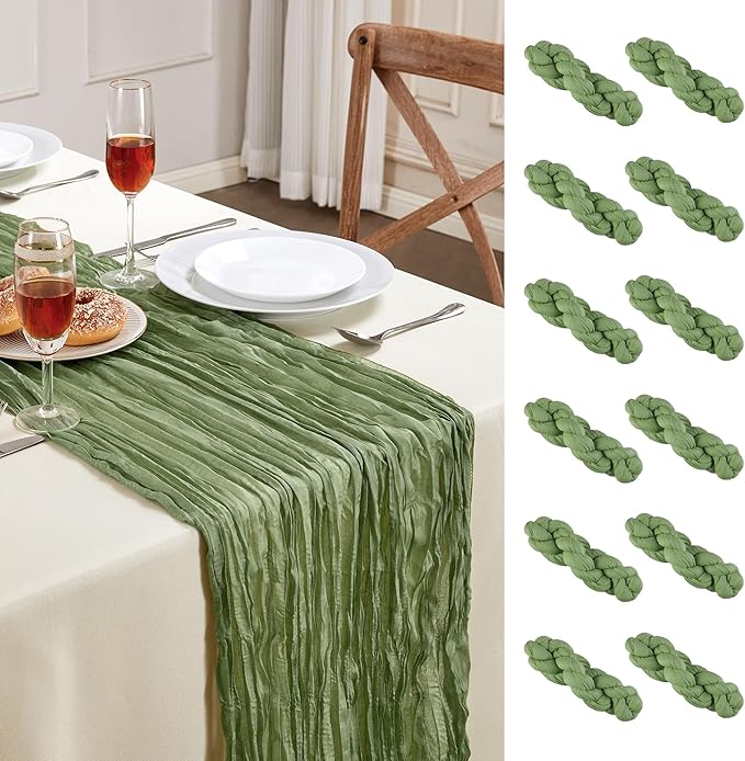 12 Pack Sage Green Cheesecloth Table Runner 10FT Long Boho Gauze Table Runner by AGIRL