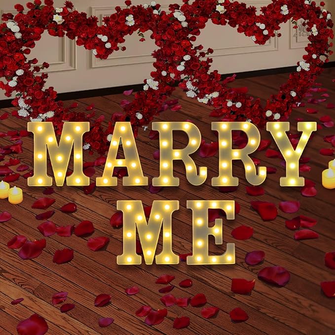 LED Marquee Letter Lights, Small Light Up Marquee MARRY ME Sign, Decorative LED by SKYPHAROS