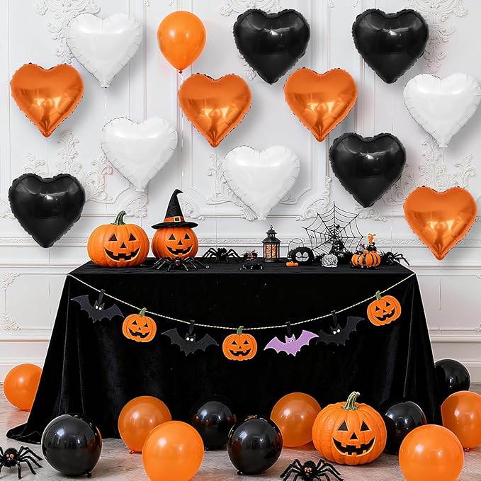 Black Orange Heart Balloons, 18 Inch Black White Orange Heart Foil Shape Balloon - Image 7