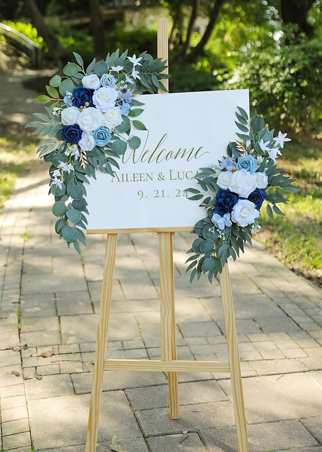 Artificial Dusty Blue Wedding Arch Flower Swags Set of 2 - Image 8