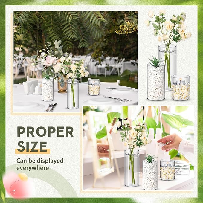 Nuogo 36 Pcs Plastic Cylinder Vases Tall Clear Flower Vases - Image 5