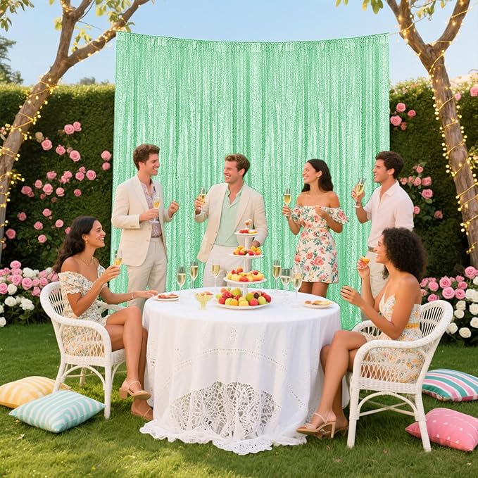 Mint Green Sequin Backdrop Curtain 4 Pieces 2FTx8FT Glitter Photography Backdrop - Image 6