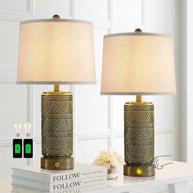 RORIA Set of 2 Retro Touch Table Lamps - Image 7