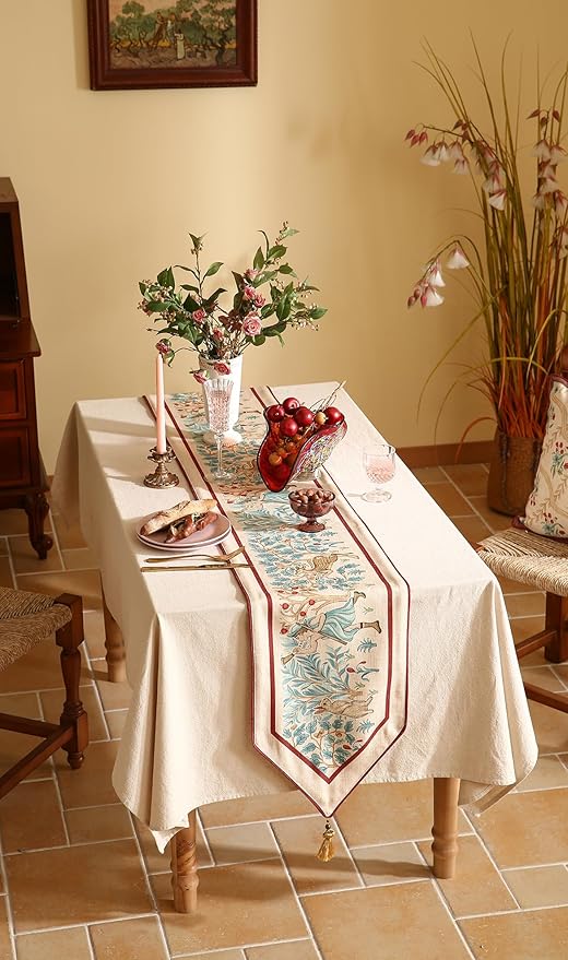 patdrea Designer Idyll Linen Extra Long Table Runner, Vintage Beige Farmhouse - Image 6