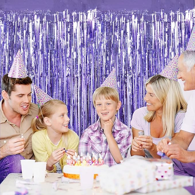 TONIFUL 3Pcs Light Purple Door Streamers Purple Photo Booth Backdrop Metallic - Image 4