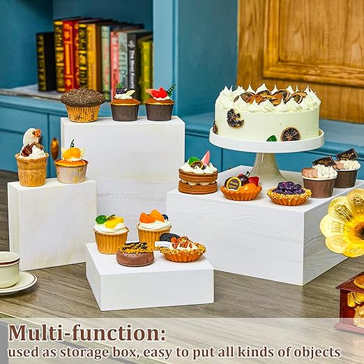 Roowest Set of 4 Wood Display Risers Rustic Cupcake Stand Rustic Wood Cake - Image 2