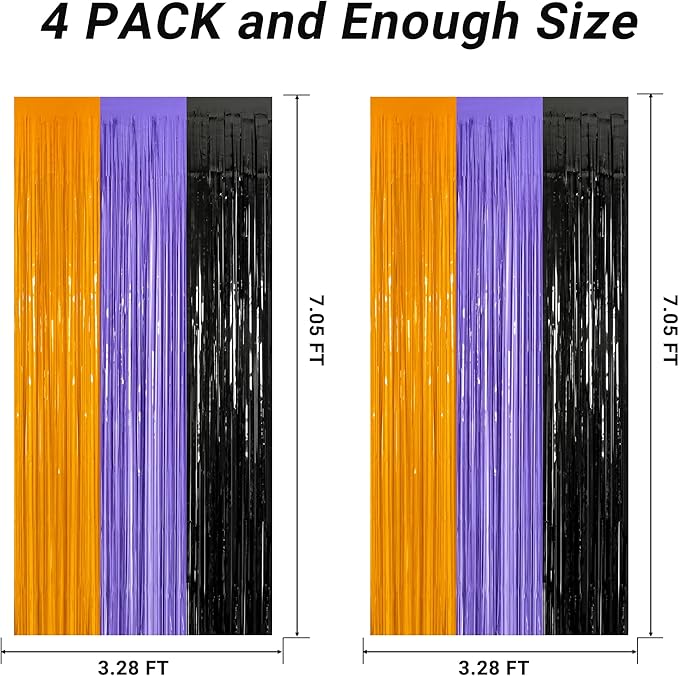 4 Pack Halloween Decorations, 3.28 FT x 7.05 FT Orange Purple Black Party - Image 2