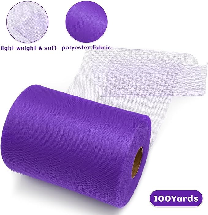 6 Inch × 100 Yards Tulle Mesh Ribbon Purple Tulle Fabric Ribbon Roll Netting - Image 2