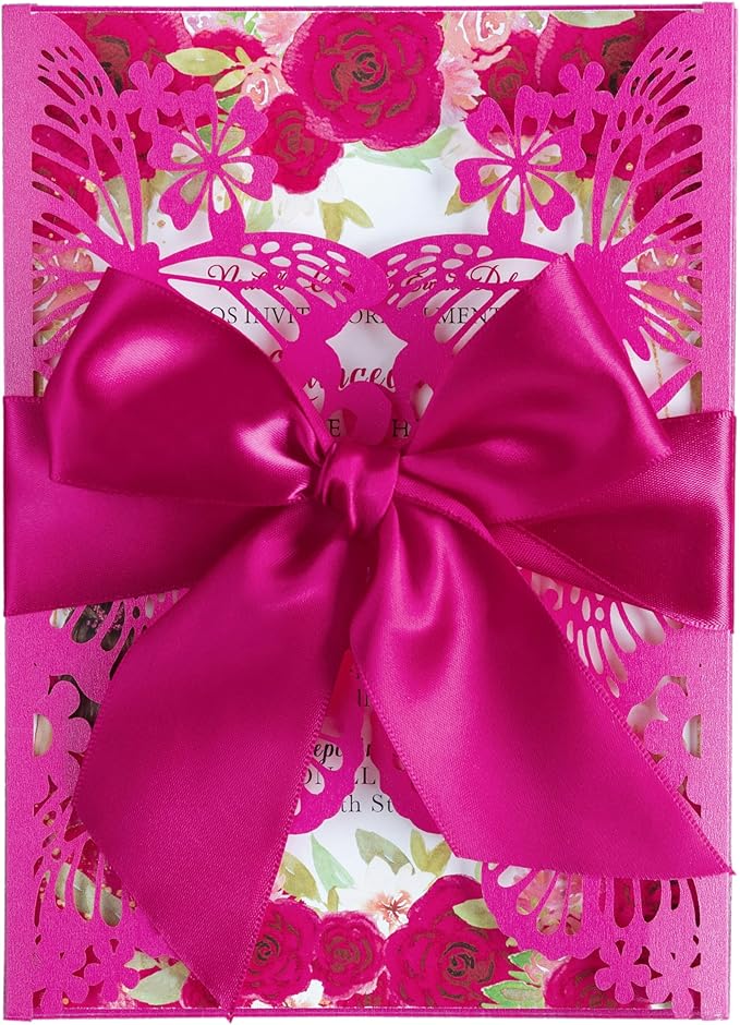 20 PCS 5.12x7.2 Butterfly Quinceanera Invitation, Laser Cut Wedding Invitation by FEIYI