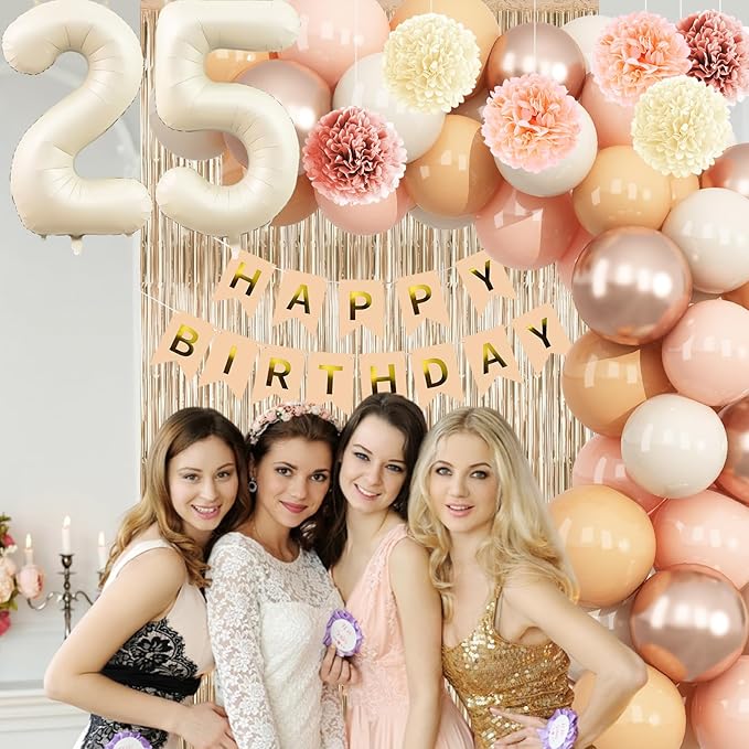 Beige 25th Birthday Decorations - Image 7
