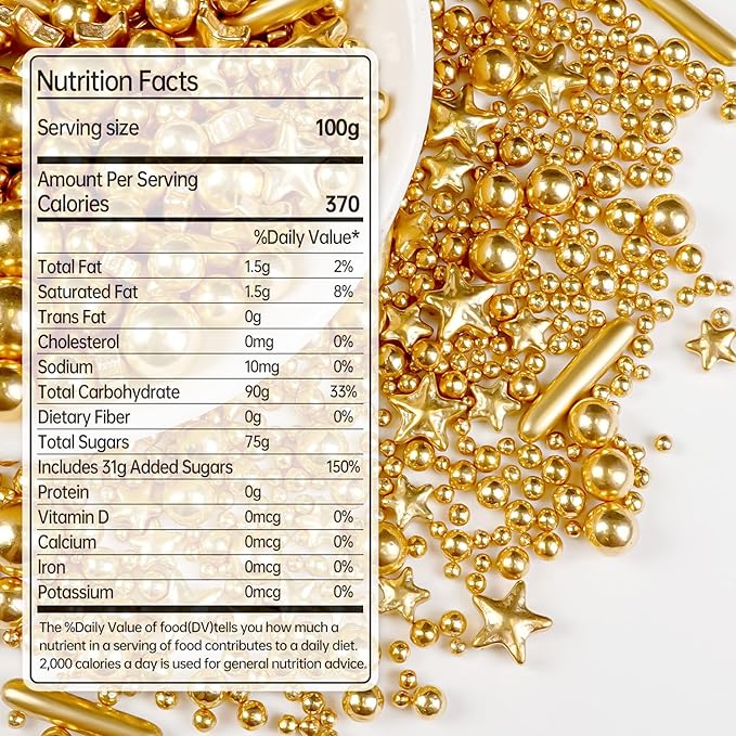 Gold Pearl Star Rods Sprinkles, Edible Gold Pearls Sprinkles - Image 2
