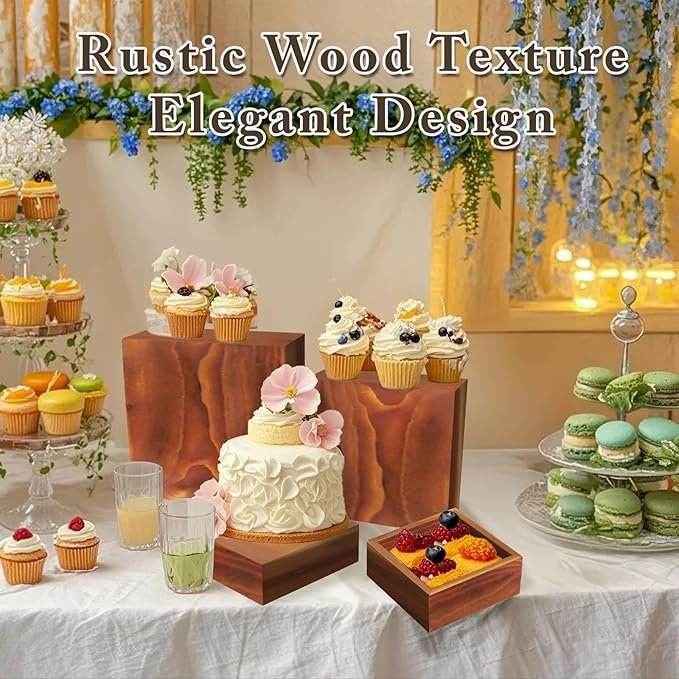 4 Pcs Buffet Risers, Wood Food Riser Dessert Display Stand - Image 5