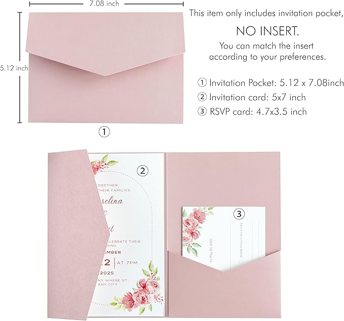 20 PCS Blush Pink Tri-fold Laser Cut Wedding Invitation Pockets - Image 2
