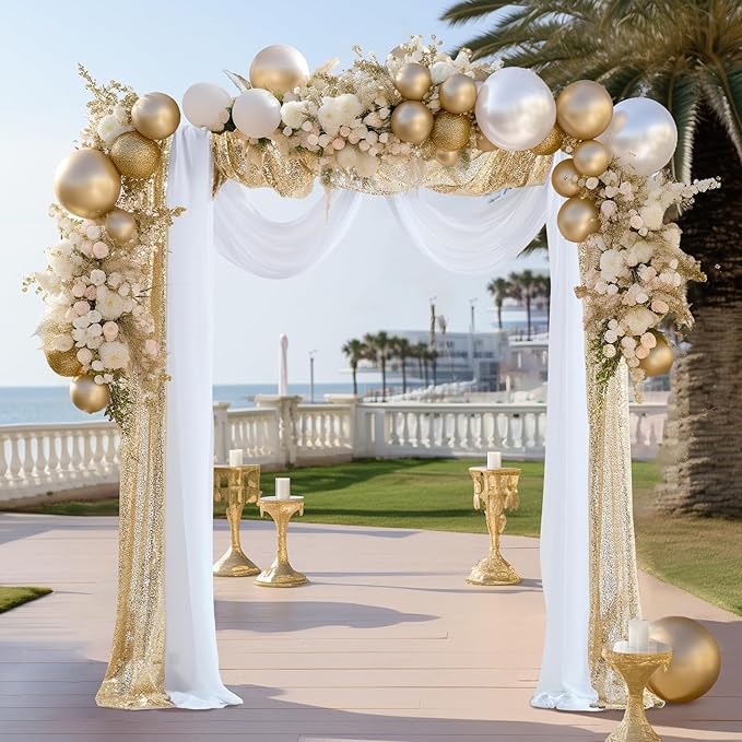 Wedding Arch Draping Fabric, 1 Panel 28" x19ft White Arch Drapes & 1 Panel 16" - Image 5