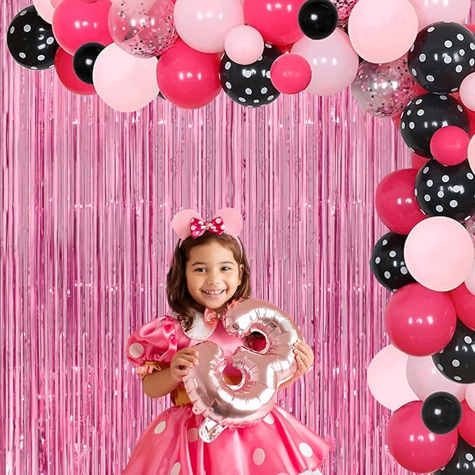 Pink Streamers - Thicken 4 Pack 3.2 x 8.2 FT - Pink Tinsel Foil Fringe Curtains - Image 7