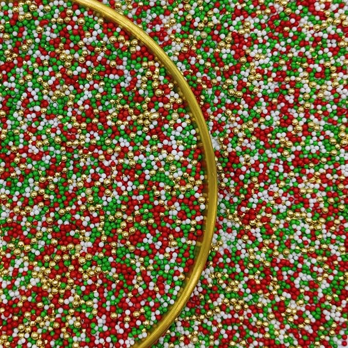 Edible Red & Green & White & Super Gold Sprinkles Candy 2mm Mini Pearls Cake - Image 2