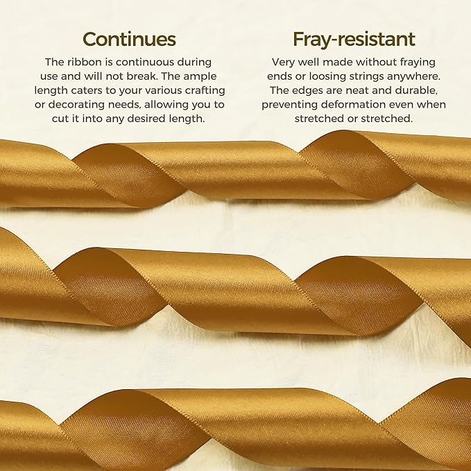 Gold Satin Ribbon 1-1/2 inch X Continuous 100 Yards, Single Face Polyester - Image 4