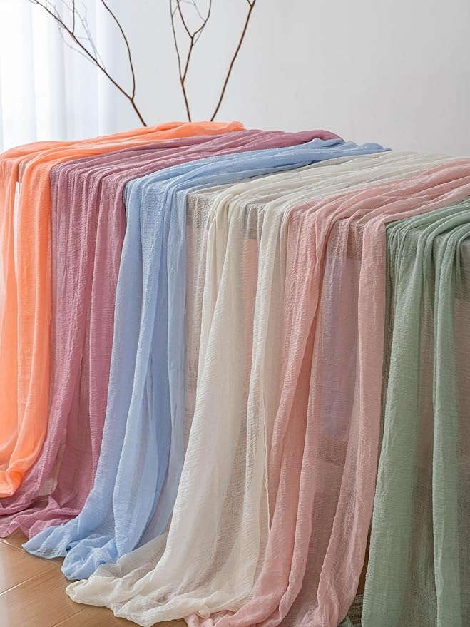 6pcs Light Blue Gauze Rustic Cheesecloth Table Runner 120 Inch 10 FT - Image 6