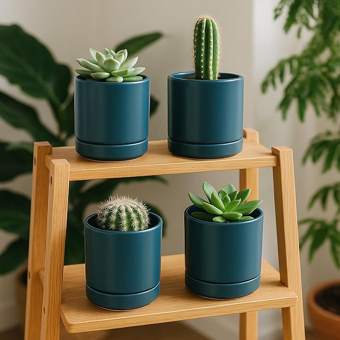 D'vine Dev Set of 4 Small Ceramic Plant Pots, 4.7 Inch Succulent Planter Pot - Image 5