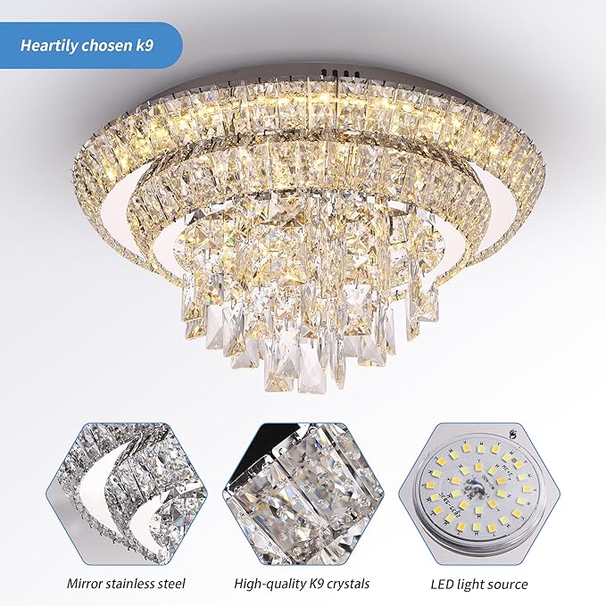 18 inch Crystal Silver Ceiling-Light Flush Mount - Image 4