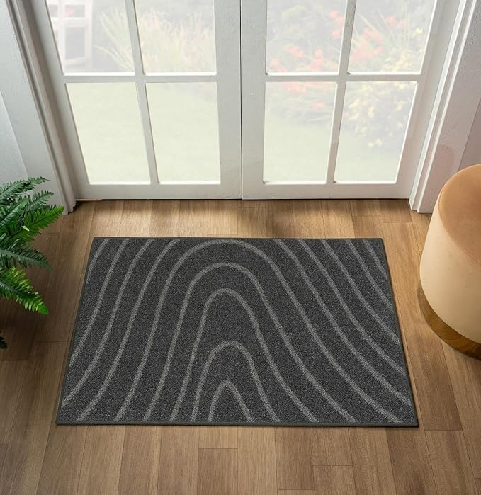 LUXE WEAVERS Modern Geometric Wave Anthracite 2x3 Area Rug by LuxeWeavers