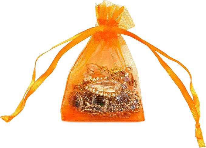 TheDisplayGuys 100-Pack XS 2 x 2 3/4" Orange Sheer Organza Gift Bags - Image 4