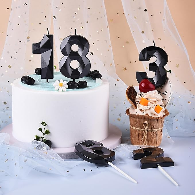 PHD CAKE 2.76 Inch Crystal Black 4 Number Birthday Candles, Cake Number Candles - Image 4