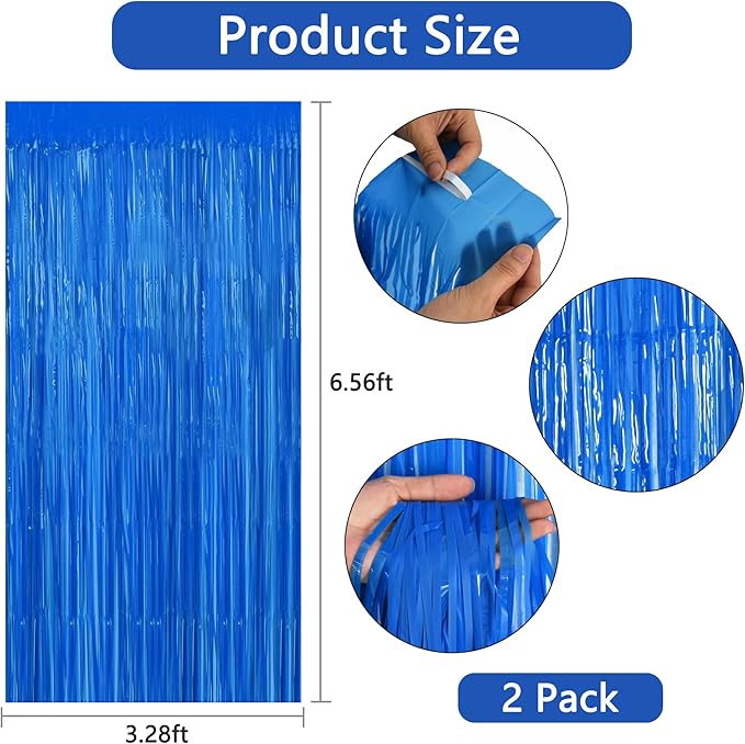 BEISHIDA 2Pcs Dark Blue Door Streamer Fluorescent Blue Backdrop Blue Foil - Image 2