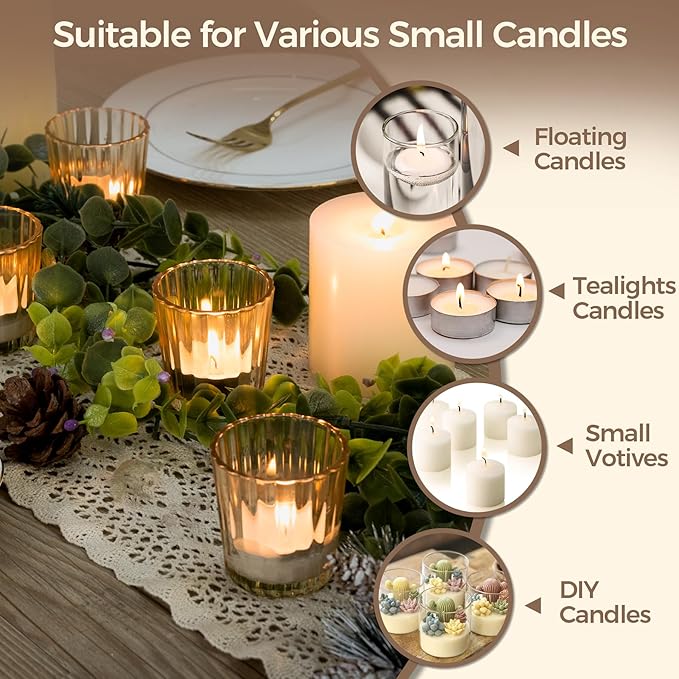 ComSaf Votive Candle Holders, Ribbed Tealight Candle Holder - Image 3