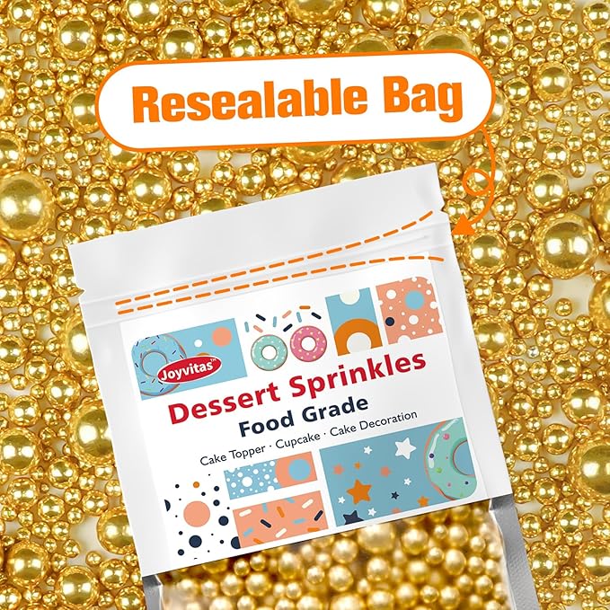 Gold Pearl Sprinkles for Cake Decorating, 150g/5.29oz, Mix Size, Edible Sugar - Image 8