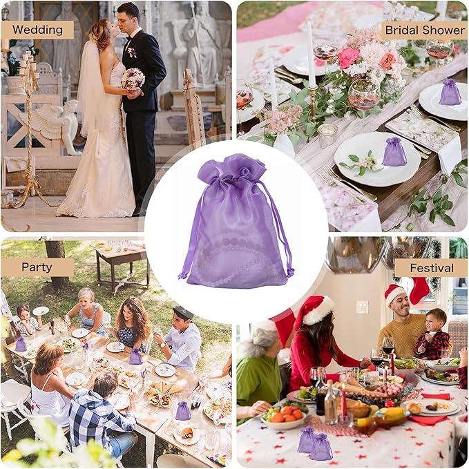 20 Pcs Purple Small Organza Bags 4X6 inch - Image 6