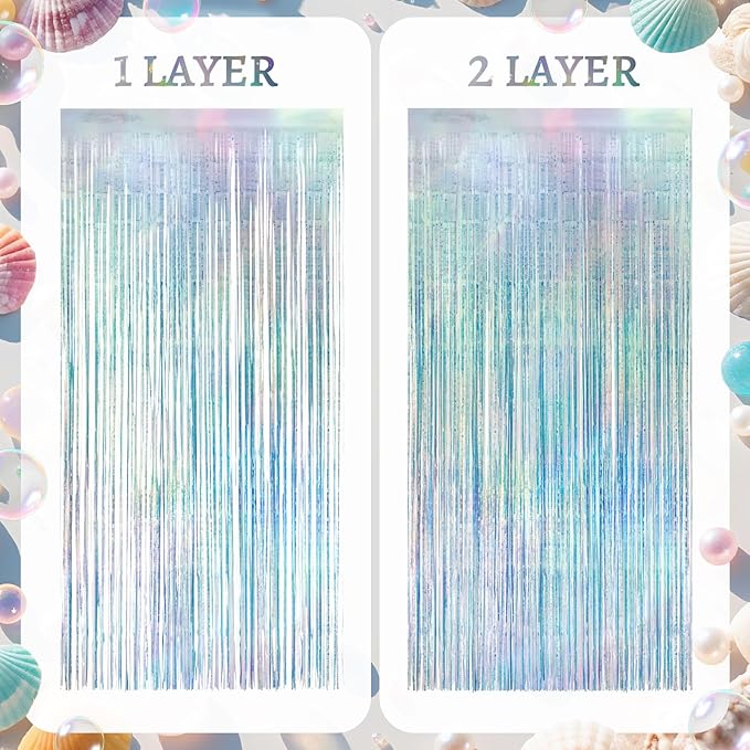 2 Pack Iridescence Party Streamers Backdrop Curtains, 3.3x8.2ft Holographic - Image 5