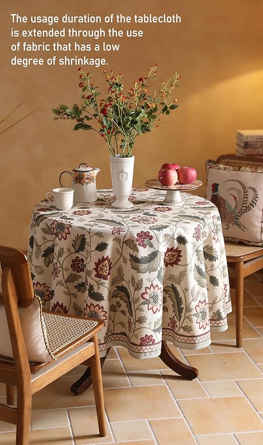 ISAENNE Designer Provence Floral Round Tablecloth, Linen Colorful Washable - Image 6