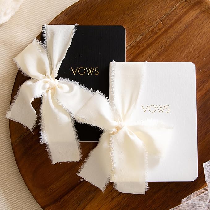 Black White Embossed Slim Vow Books w/Ribbon by ModernAlbumDesigns