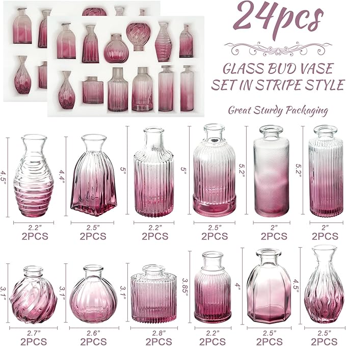 Bud Vases 24 in Bulk, Small Purple Vase Glass Vases - Image 2
