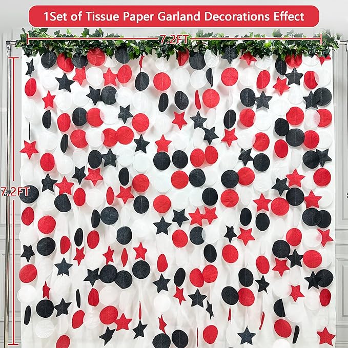 173 Ft Red Black and White Party Decorations Big Star Circle Dots Backdrop - Image 3