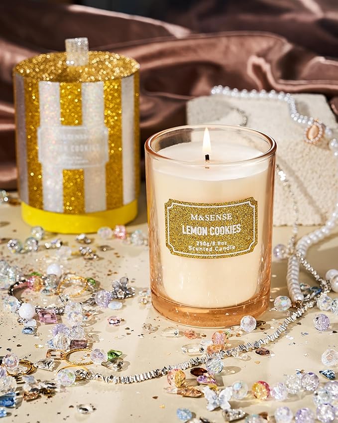 M&SENSE Lemon Scented Candle, Classic Size 8.8 oz Glitter Jar, Holiday Gifts - Image 4