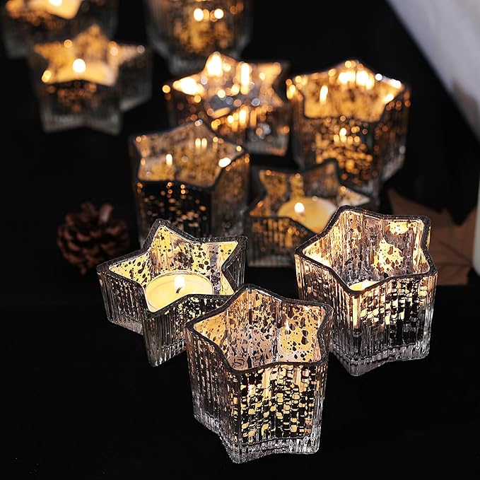 Letine 10pcs Silver Ribbed Star Candle Cups - Image 6