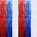 4 Pack Red Blue White Foil Fringe Curtain Backdrop, 3.28Ft x 8.2Ft Metallic by Unknown