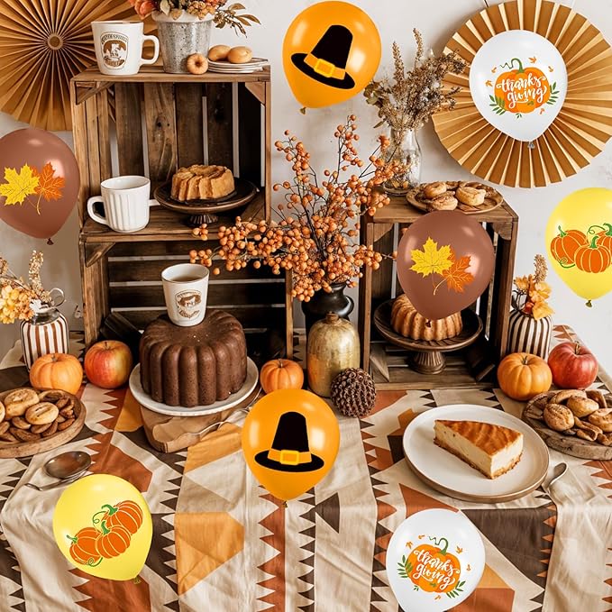 Thanksgiving Balloons, 12 Inch Orange Coffee Brown Yellow White Pumpkin Fall - Image 7