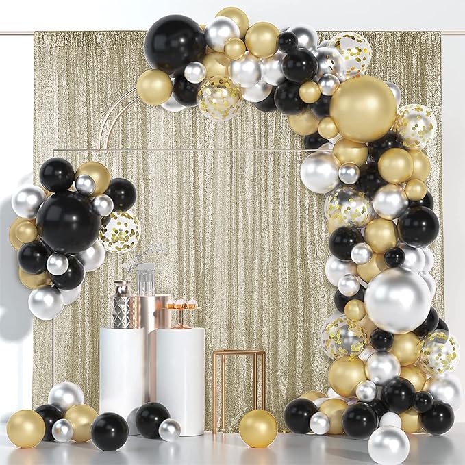 Hahuho Champagne Sequin Backdrop Curtain, Party Decoration（2 Panels, 2FT x 8FT - Image 4