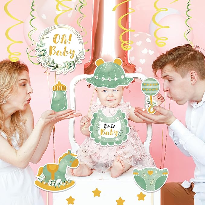 Sage Green Baby Shower Party Photo Booth Props 25PCS Greenery Baby Shower Props - Image 2