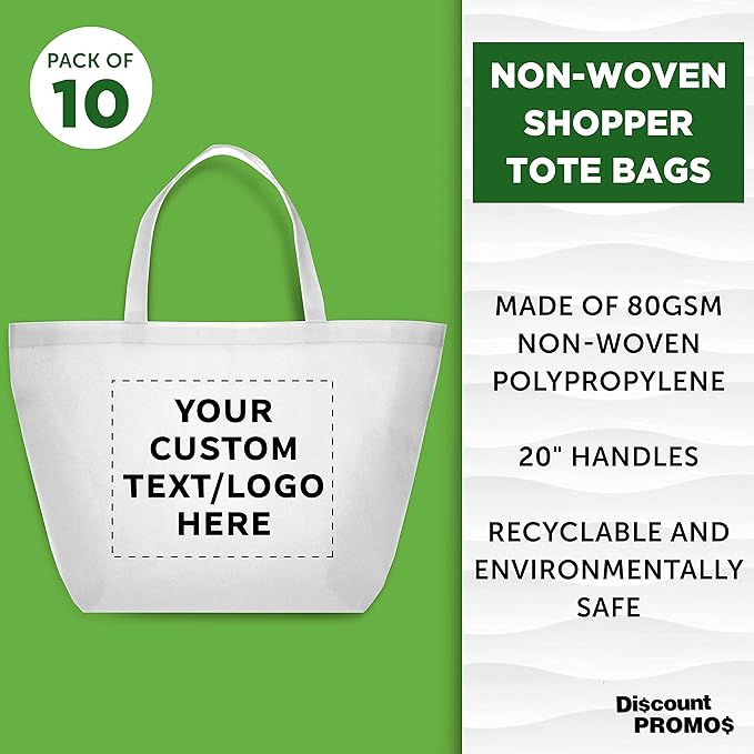 DISCOUNT PROMOS Custom Southern Style Grocery Tote Bags Set of 10 - Image 3