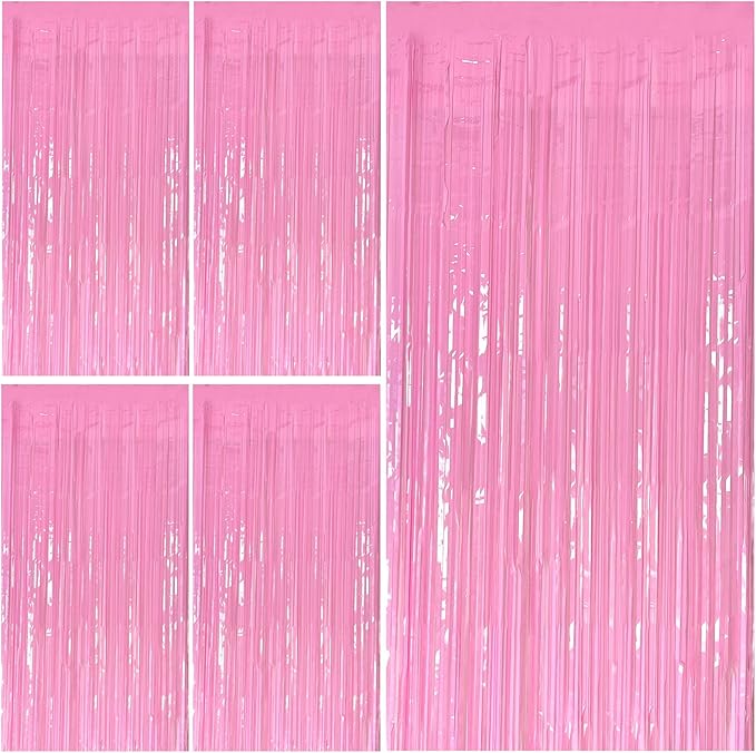 Pink Party Streamers Foil Fringe Backdrop Curtains Tinsel Streamers Birthday by BOMSI