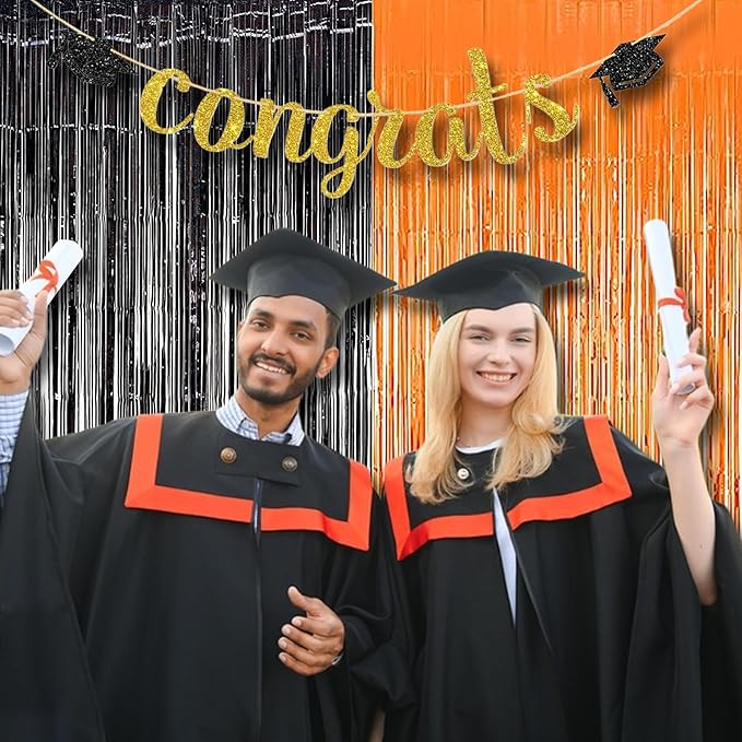 BRAVESHINE 1 Black 1 Orange Tinsel Photo Backdrop Curtains - Image 8