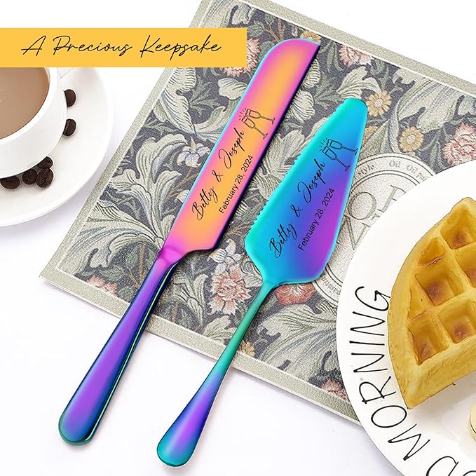 Personalized Wedding Cake Knife and Server Set Stainless Steel Forks Cake - Image 2