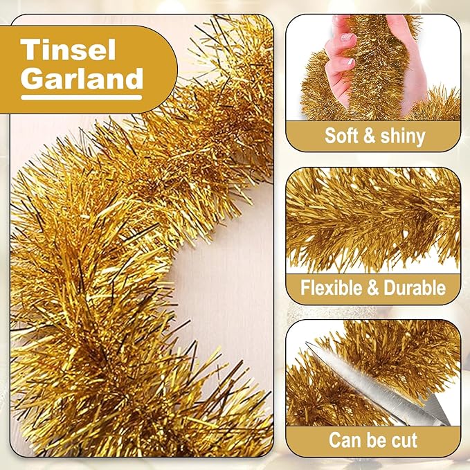 25 Feet Christmas Tinsel Garland, Metallic Twist Wall Hanging Backdrop - Image 3