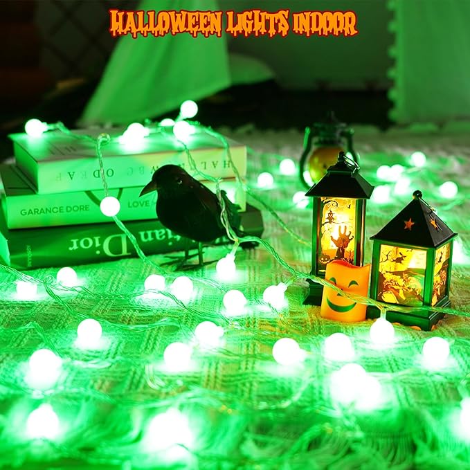 Connectable Green Halloween Lights Outdoor Indoor - 43FT 100LED Globe String - Image 2